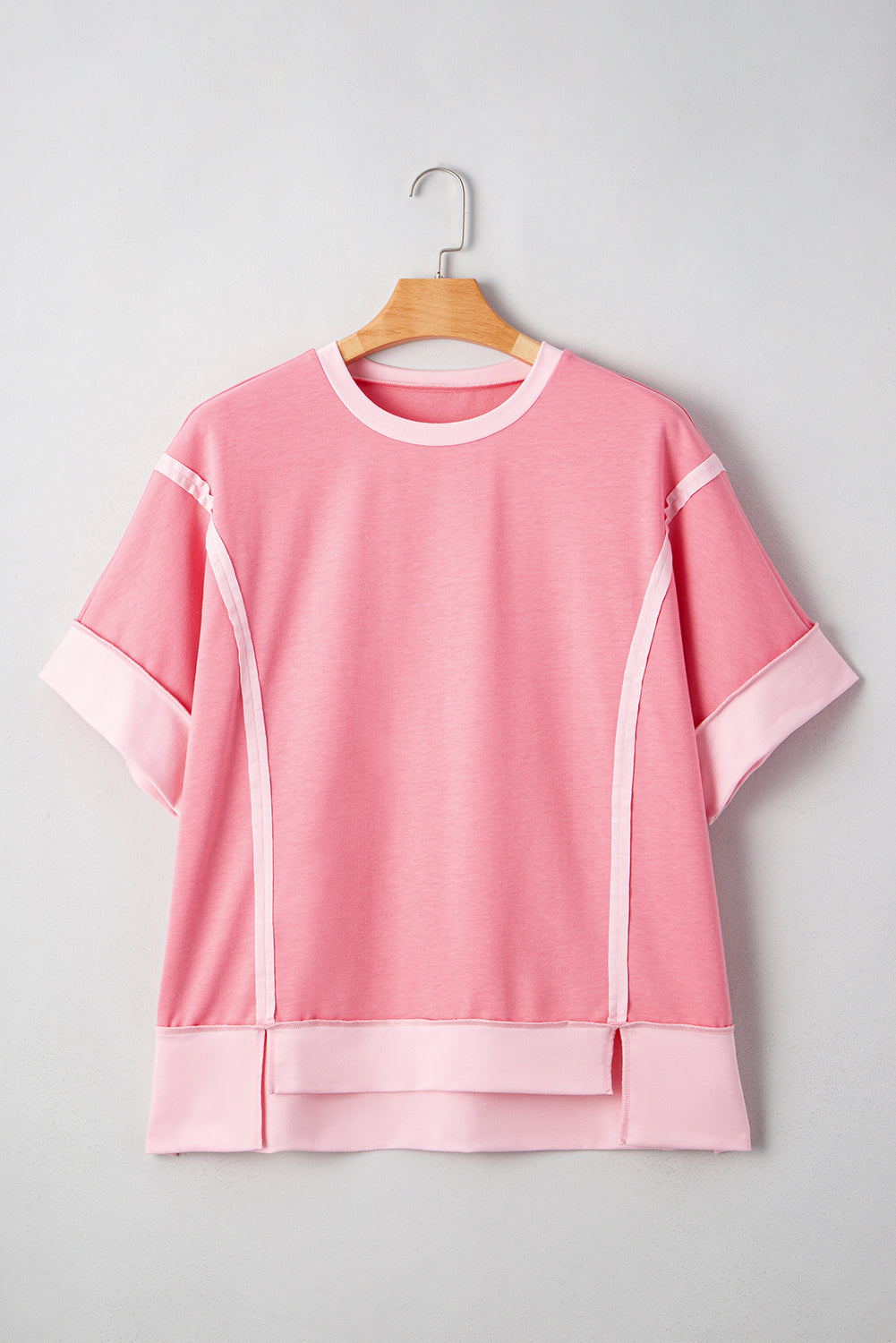 Peach Blossom Color Block Patchwork Plus Size Top