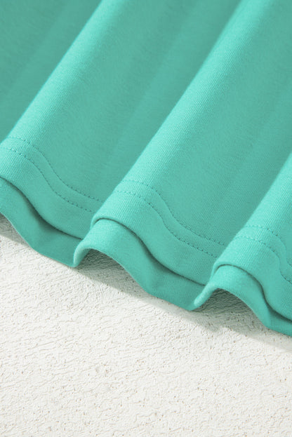 Sea Green Solid Color Plus Size Pullover and Loose Shorts Set