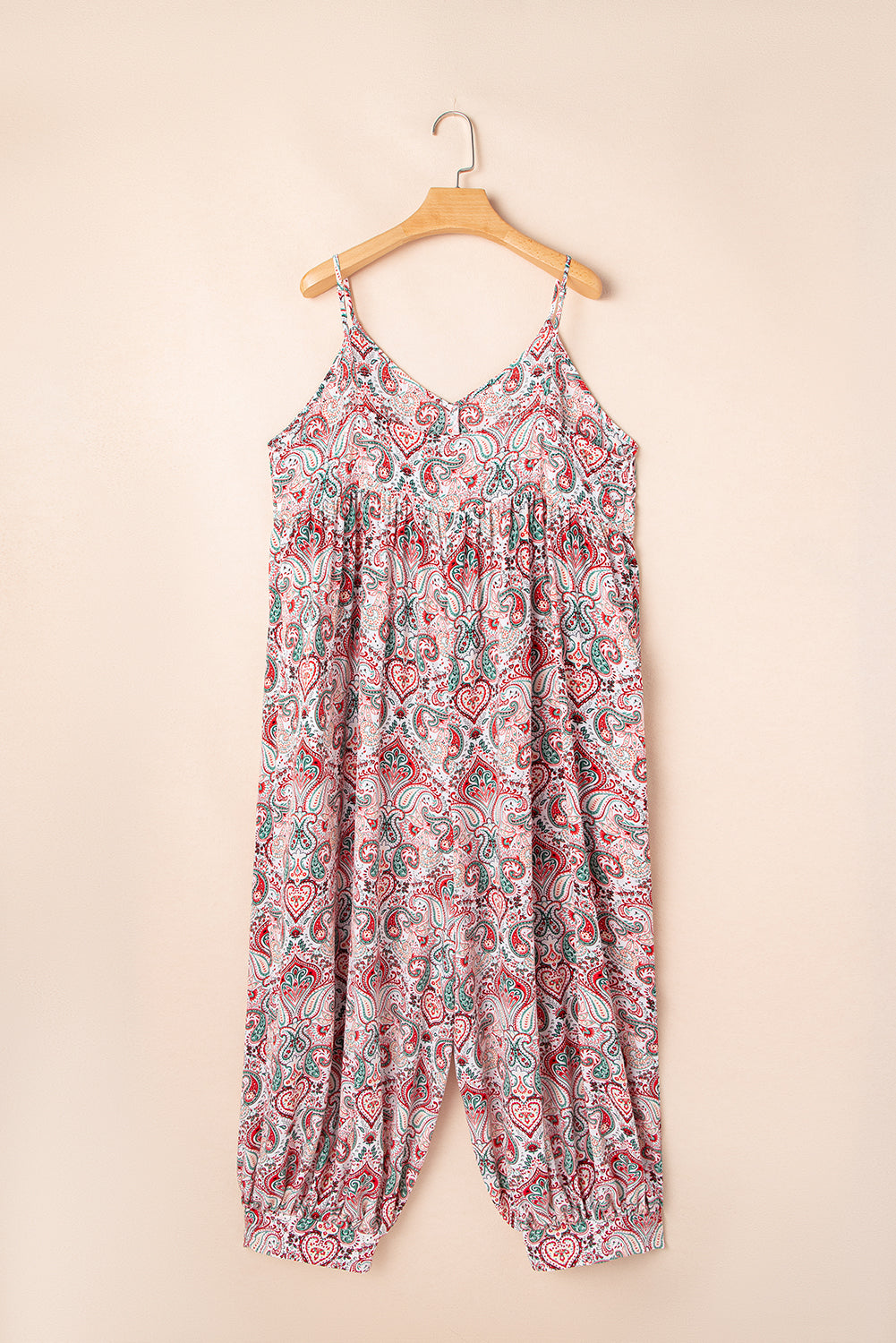 Multicolour Paisley Print Sleeveless V Neck Boho Plus Size Jumpsuit