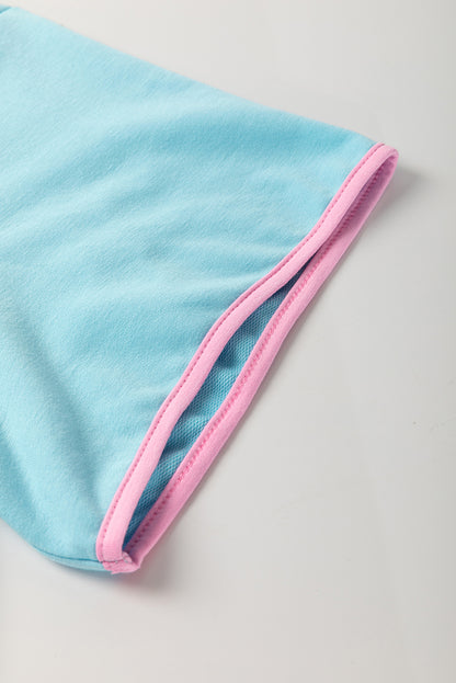 Turquoise Plus Size Contrast Trim T Shirt and Skort Two Piece Set