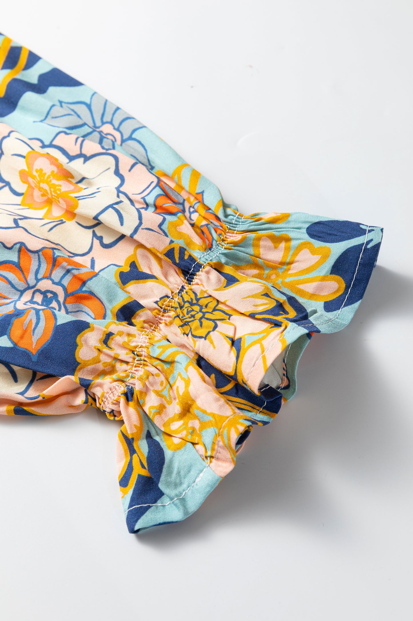 Blue Plus Size Floral Ruffled Long Sleeve Flowy Mini Dress