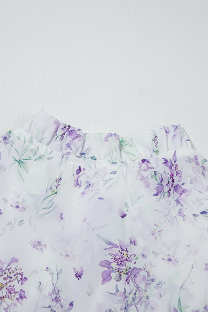 Purple Floral Print Split Neck Plus Size Top