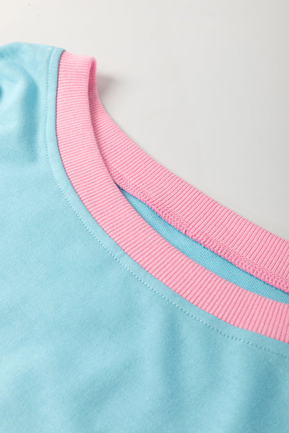 Turquoise Plus Size Contrast Trim T Shirt and Skort Two Piece Set