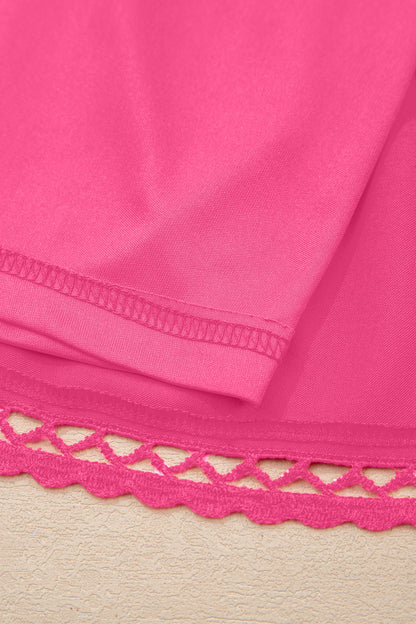 Rose Red Plus Size Frilled Elastic Waist Lace Trim Boho Ruffled Shorts