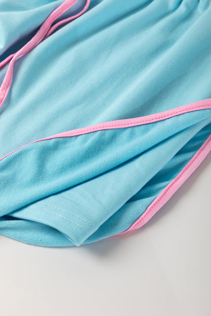 Turquoise Plus Size Contrast Trim T Shirt and Skort Two Piece Set