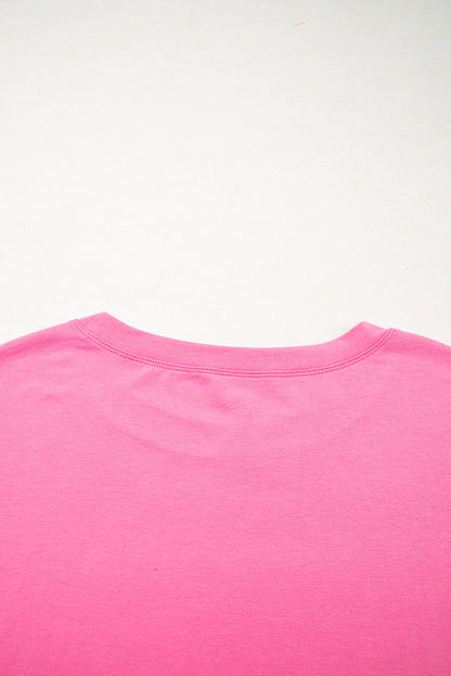 Pink Raw Edge Frayed Star Patched Plus Size Top