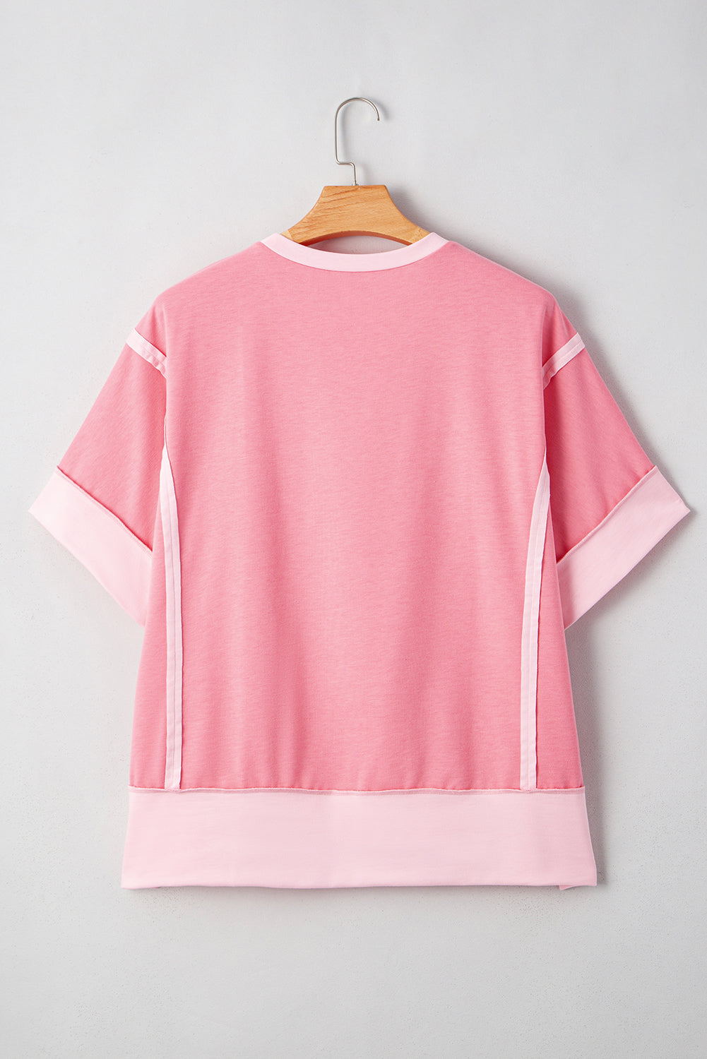 Peach Blossom Color Block Patchwork Plus Size Top