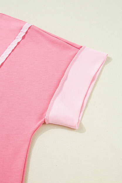 Peach Blossom Color Block Patchwork Plus Size Top